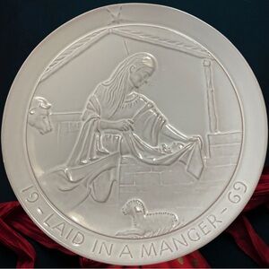 Vintage Frankoma 1969 Collectors Nativity Plate, titled Laid In A Manger